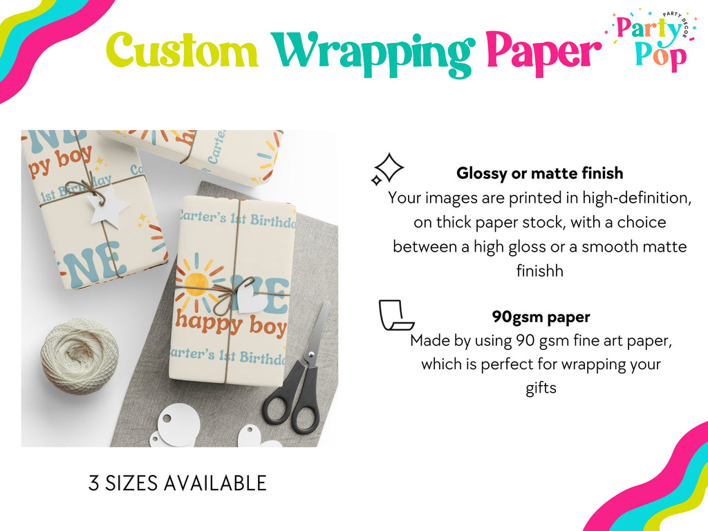 One Happy Boy Custom Birthday Wrapping Paper - Sunshine Theme