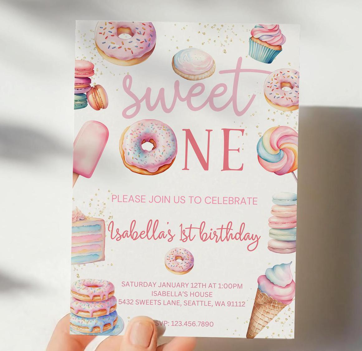Sweet One 1st Birthday Invitation - Digital Download