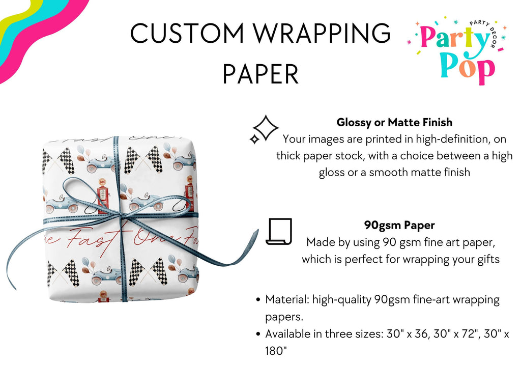 Fast One Custom Wrapping Paper - Race Car Theme