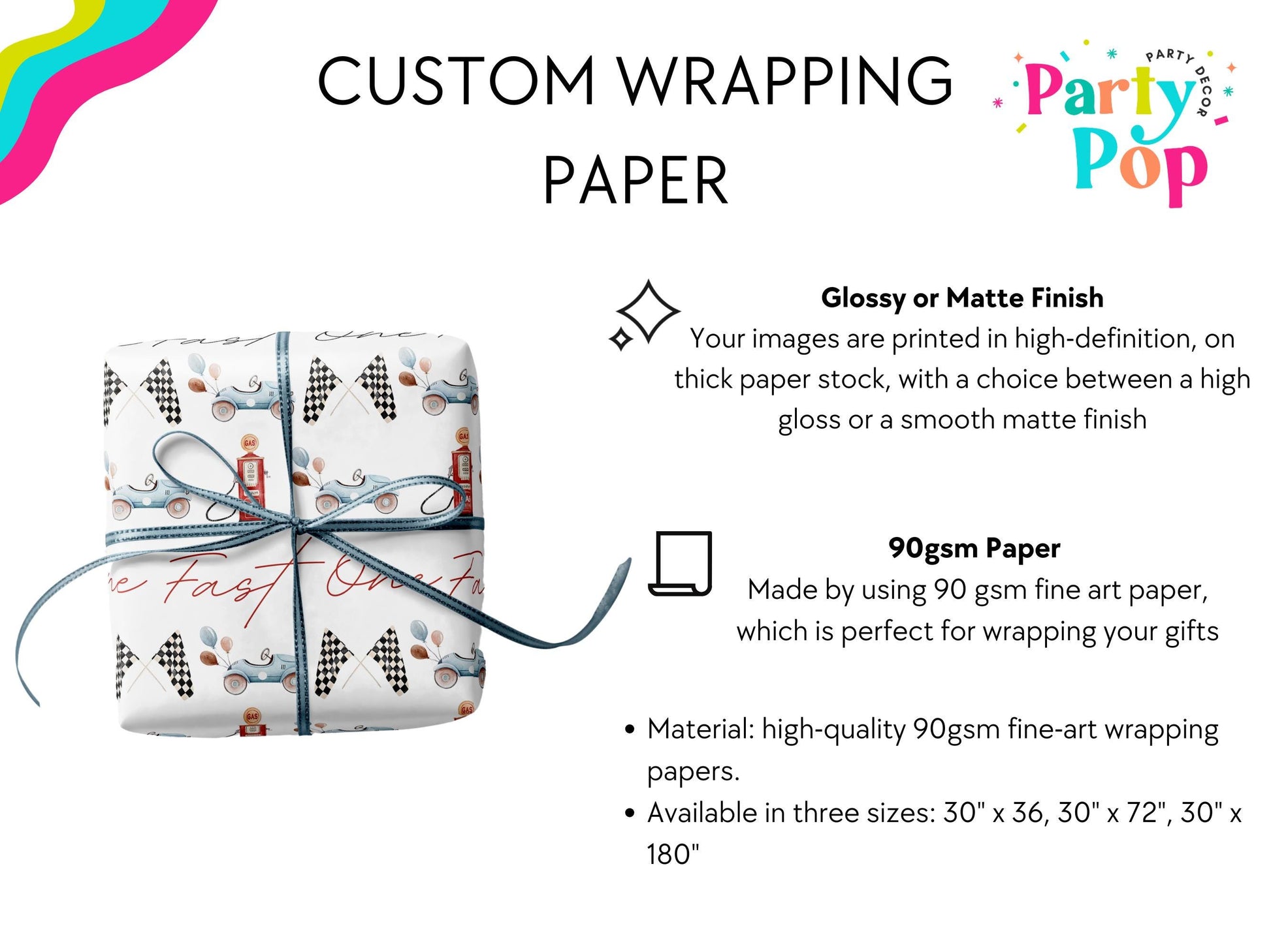 Fast One Custom Wrapping Paper - Race Car Theme