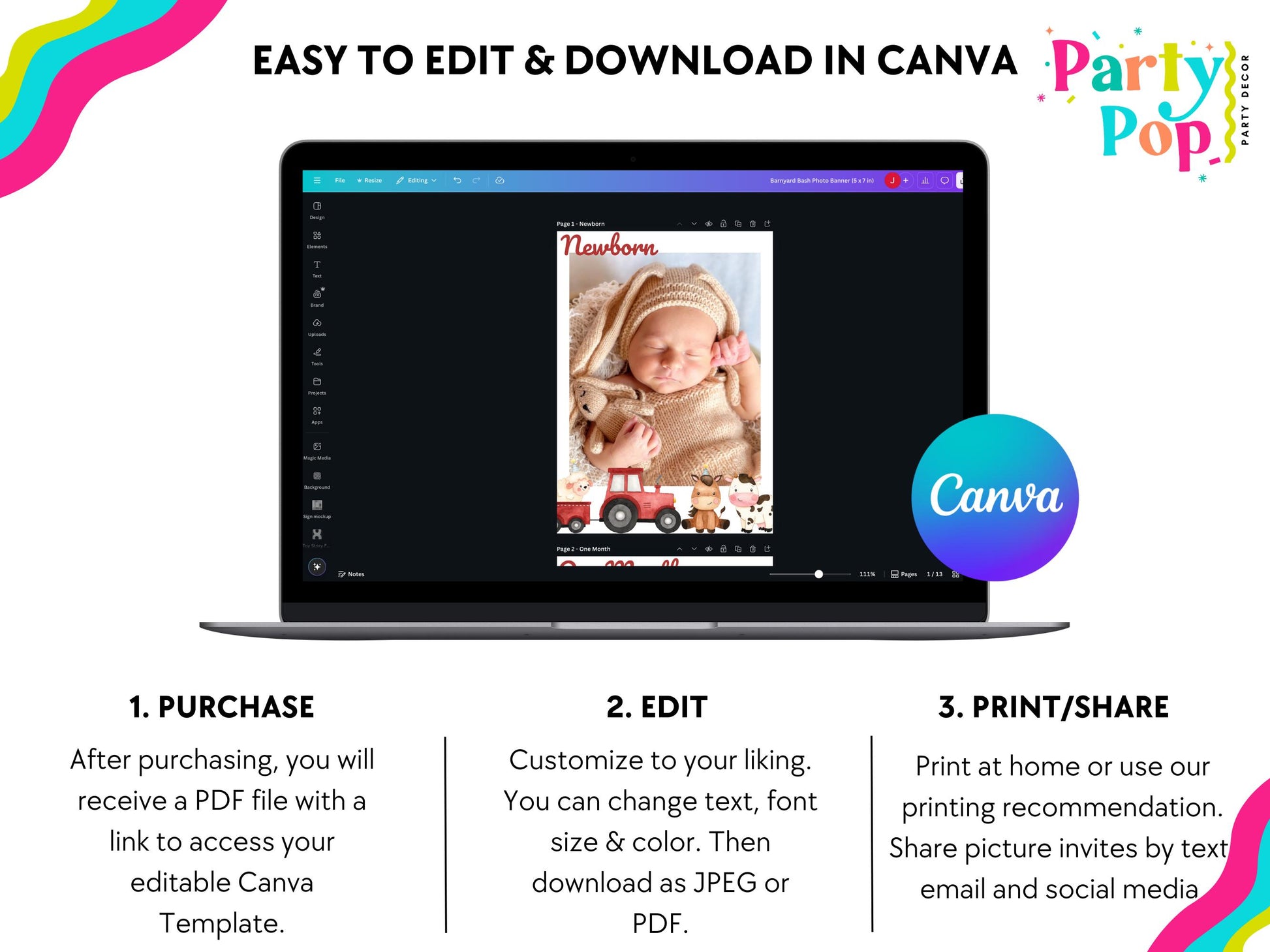 Farm Animal Birthday Banner - Farm Birthday Photo Banner - Digital Download