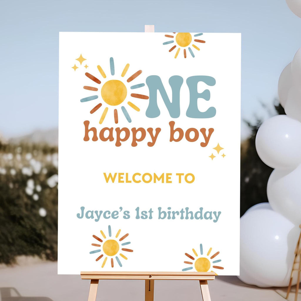 One Happy Boy 1st Birthday Welcome Sign  - Boho Sunshine Theme - Digital Download