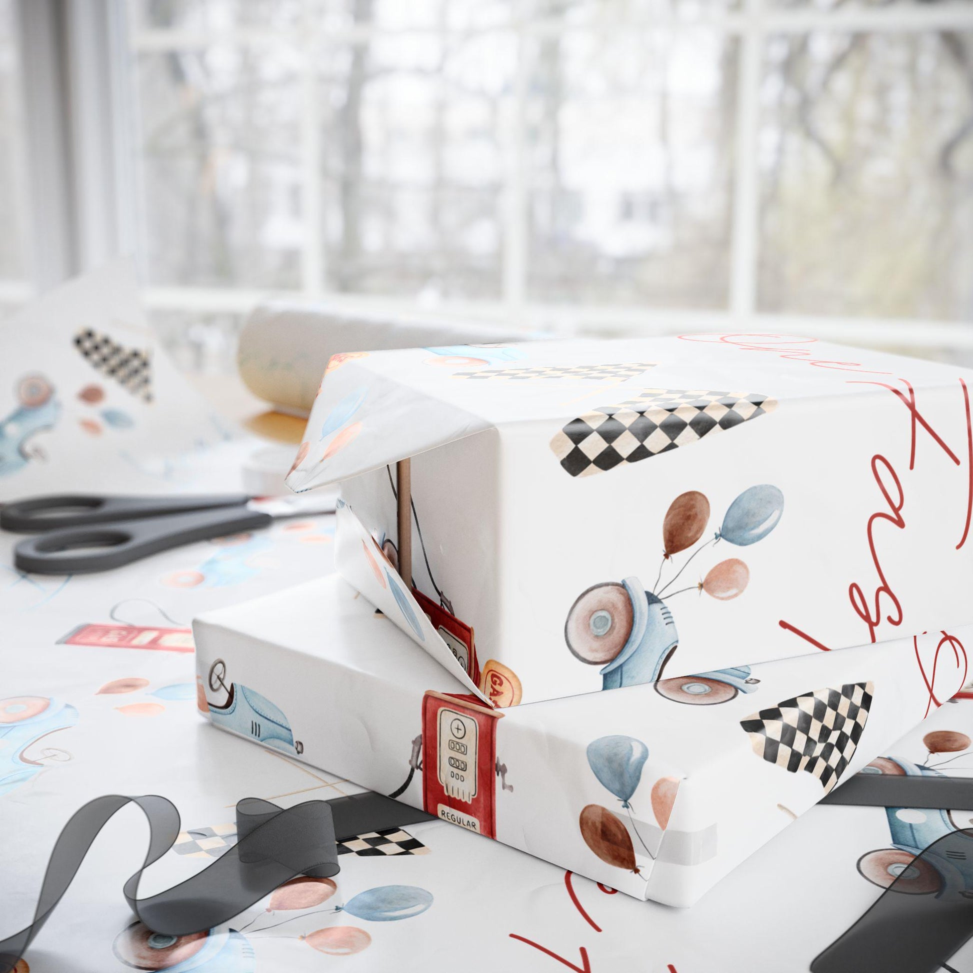 Fast One Custom Wrapping Paper - Race Car Theme