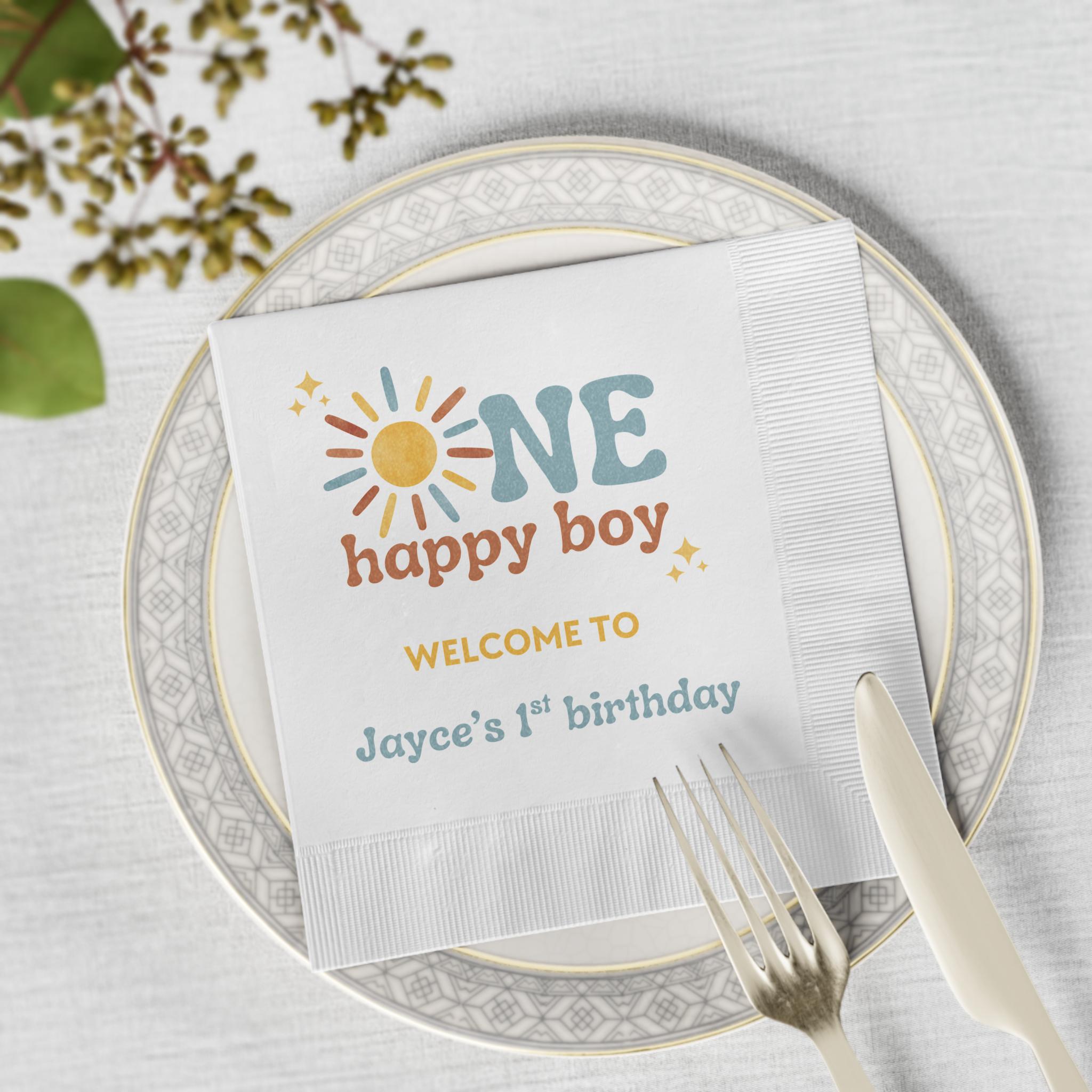 One Happy Boy Custom Napkins - Sunshine Boho Theme