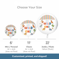 Balloon size chart with three balloon sizes labeled 'Mini', 'Classic', and 'Jumbo' on a white background.