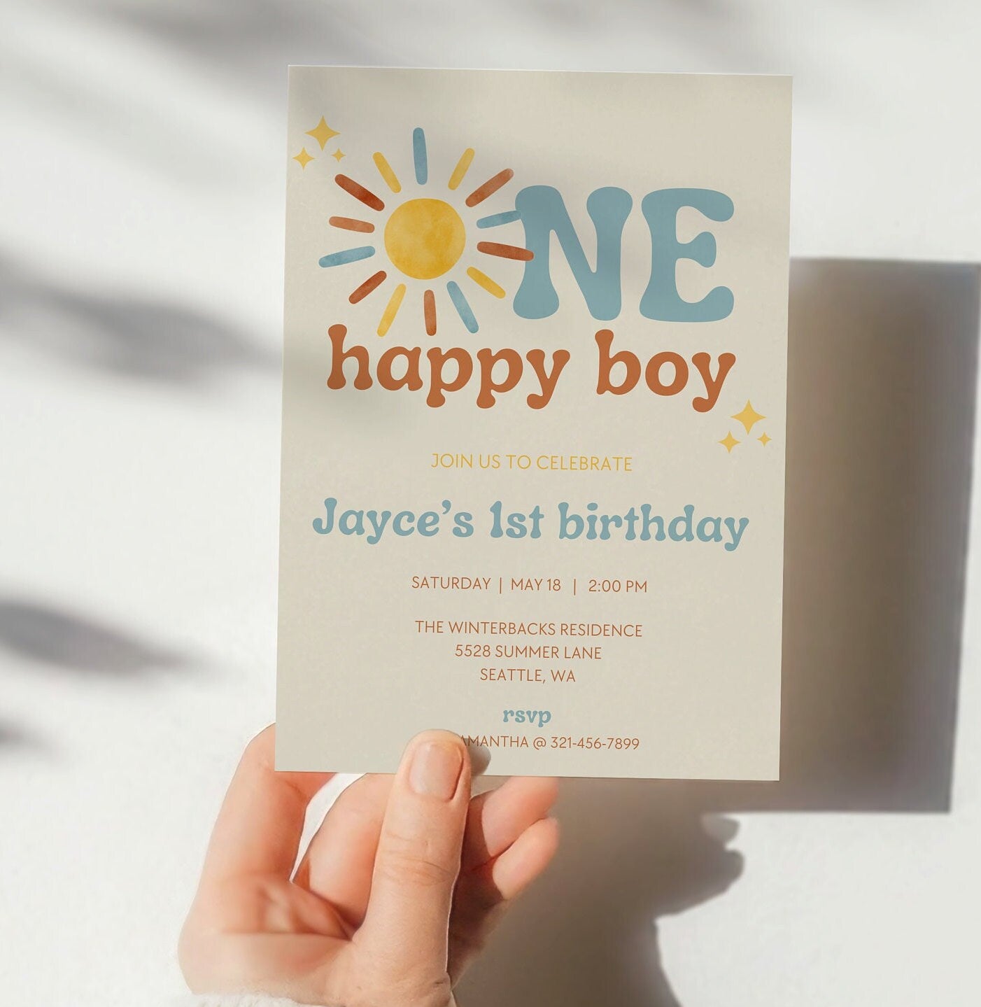First Trip Around The Sun - One Happy Boy Birthday Invitation - Digital Download