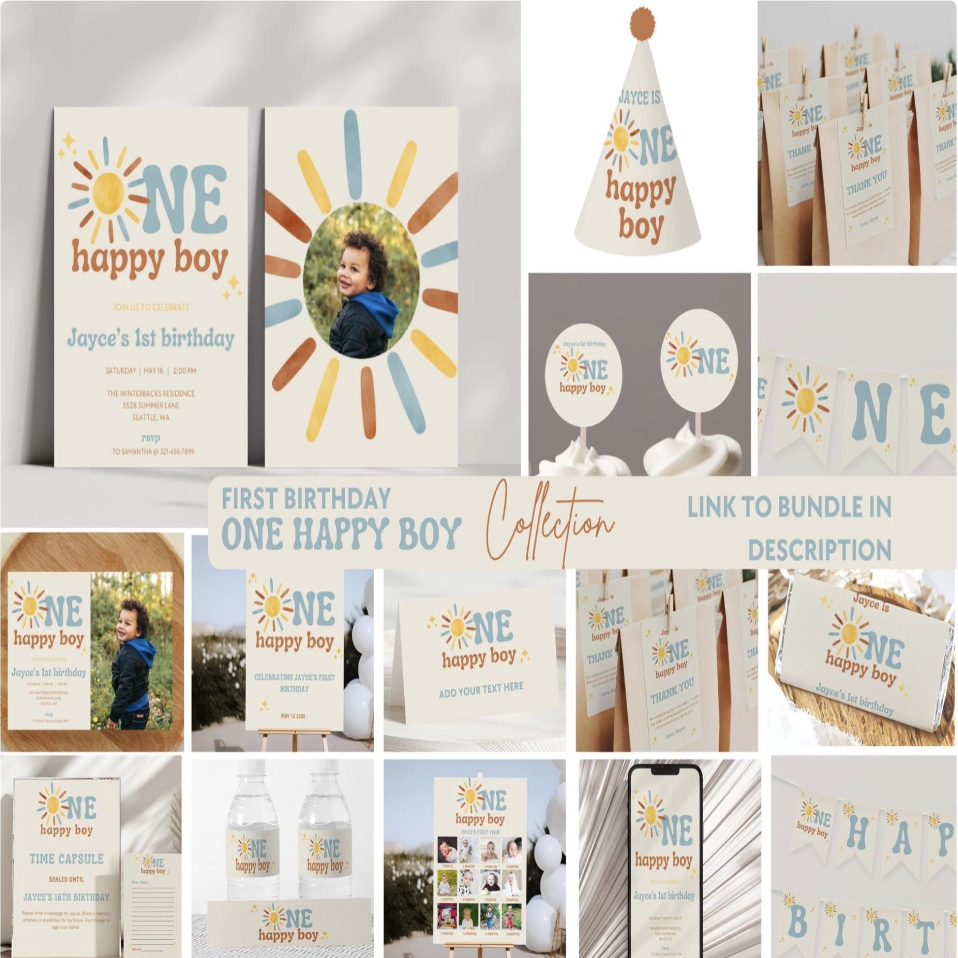 One Happy Boy Photo Banner - Boho Sunshine - Digital Download