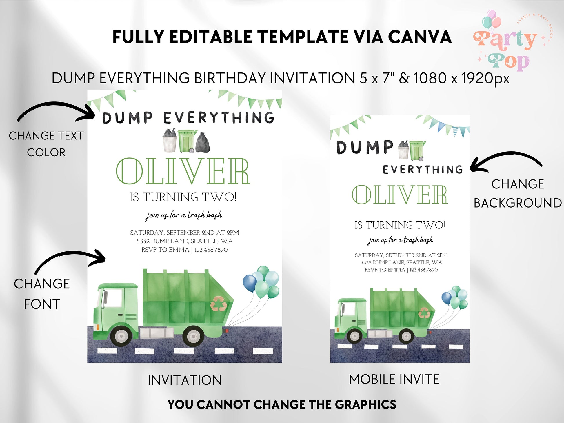 Garbage Truck Invitation - Digital Download