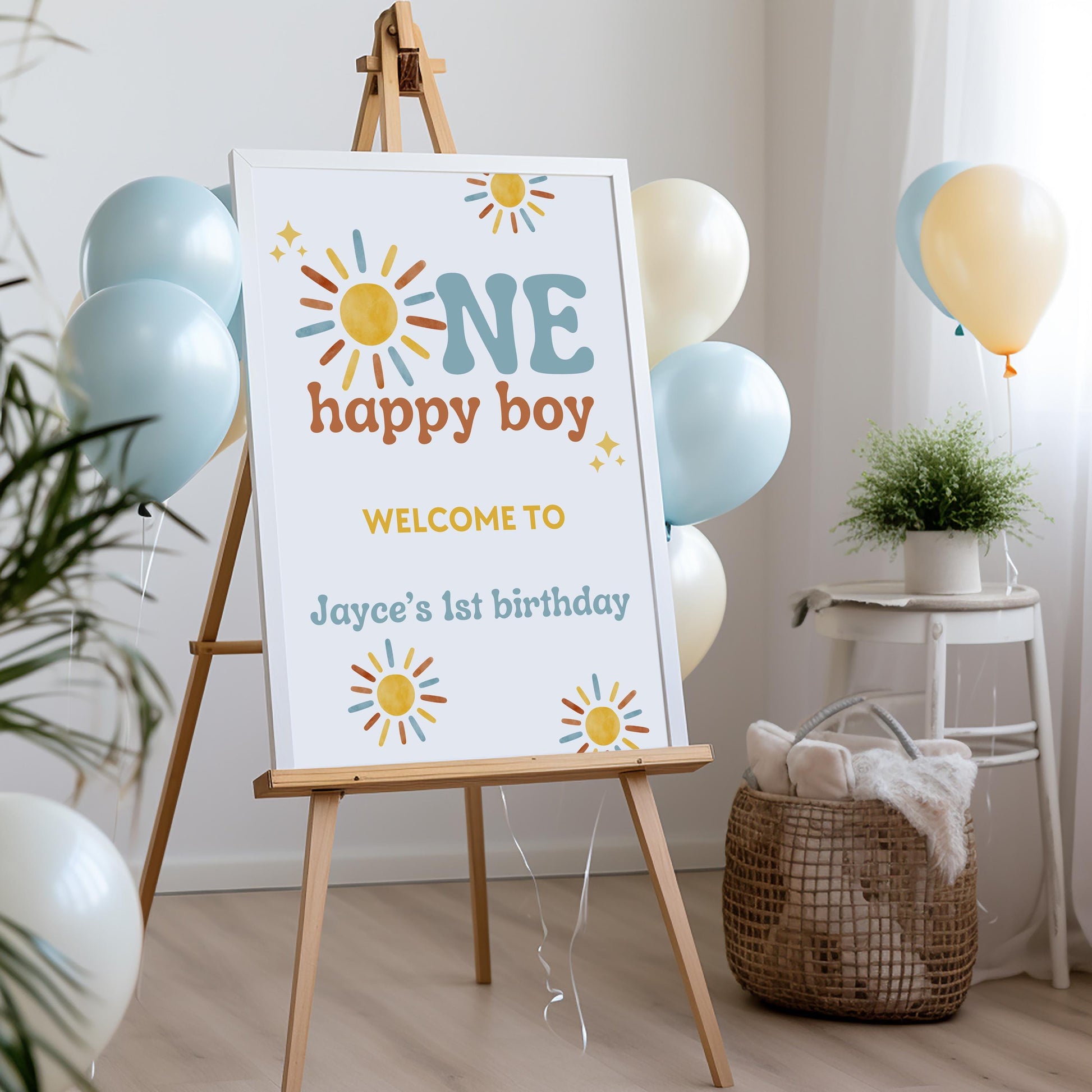One Happy Boy 1st Birthday Welcome Sign  - Boho Sunshine Theme - Digital Download