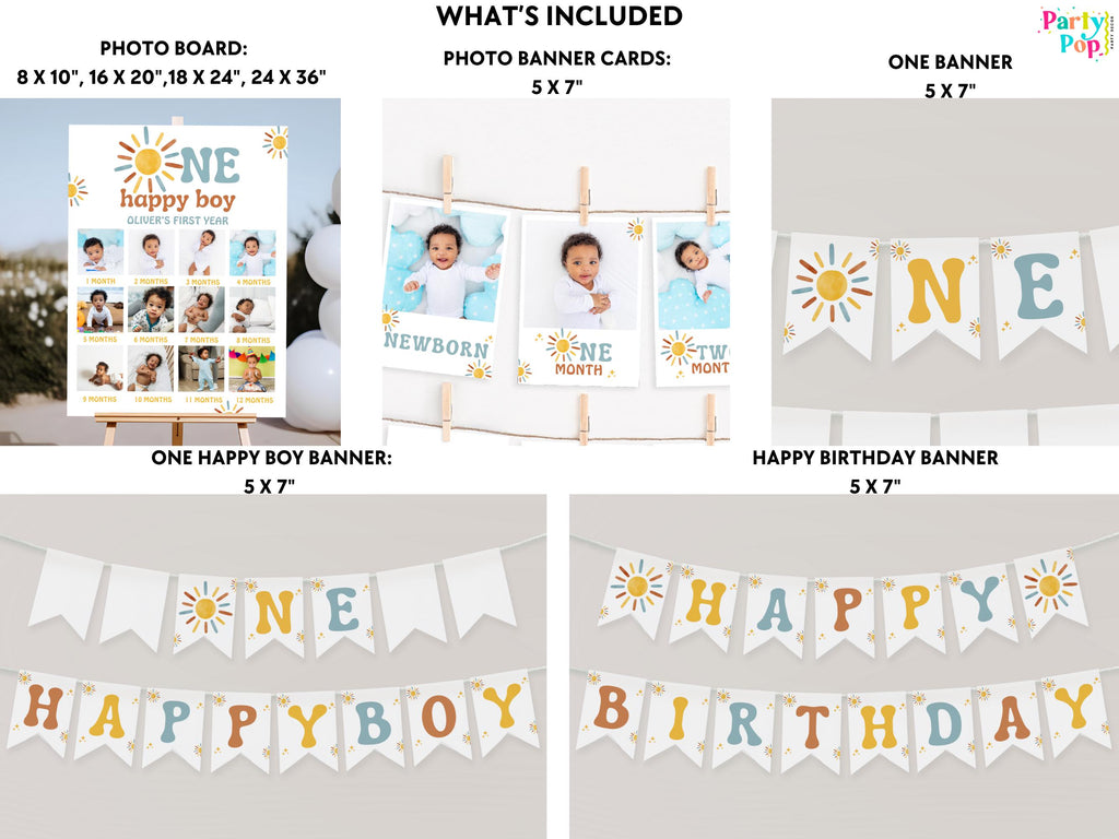 One Happy Boy Birthday Signage Bundle - 1st Trip Around The Sun - Digital Download