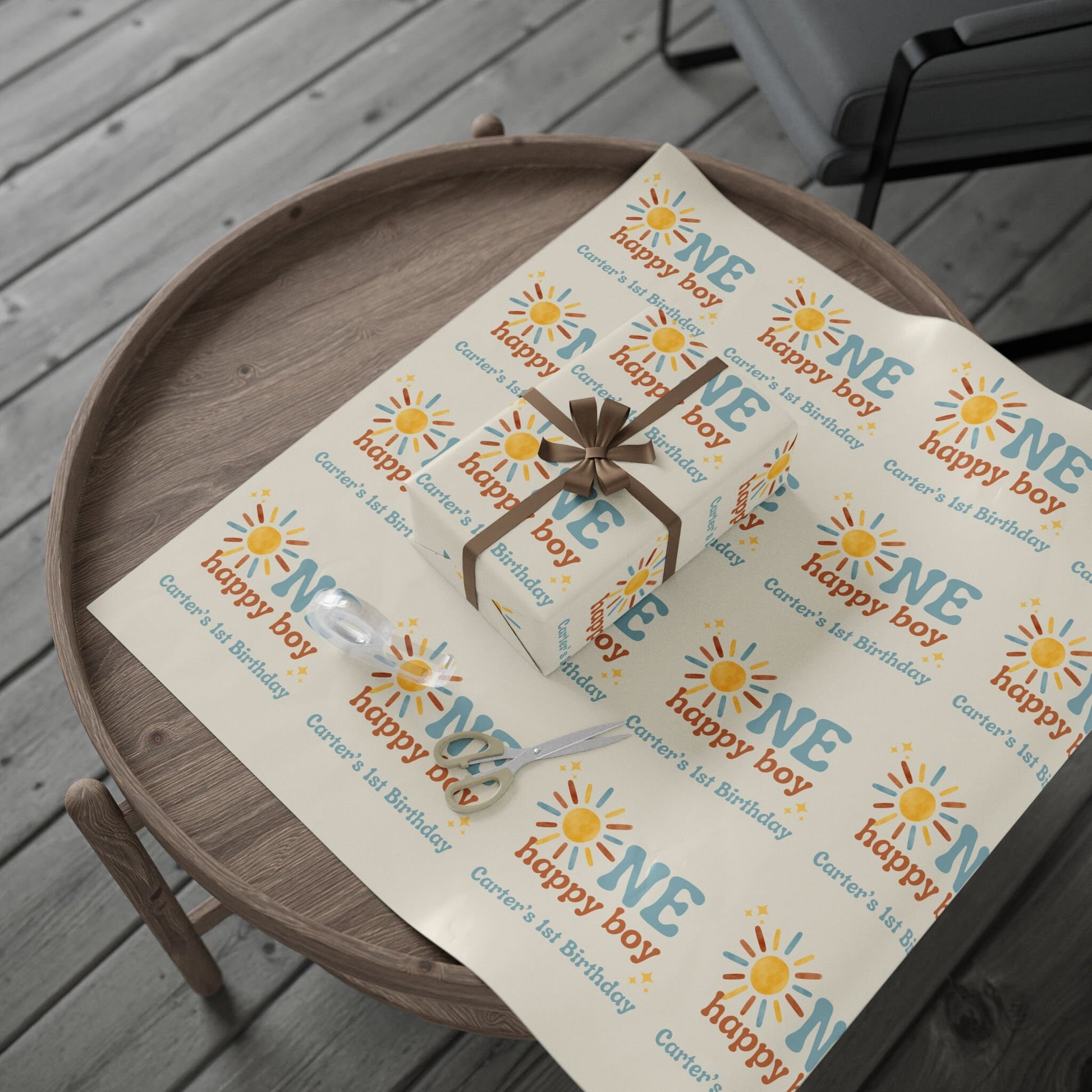 One Happy Boy Custom Birthday Wrapping Paper - Sunshine Theme