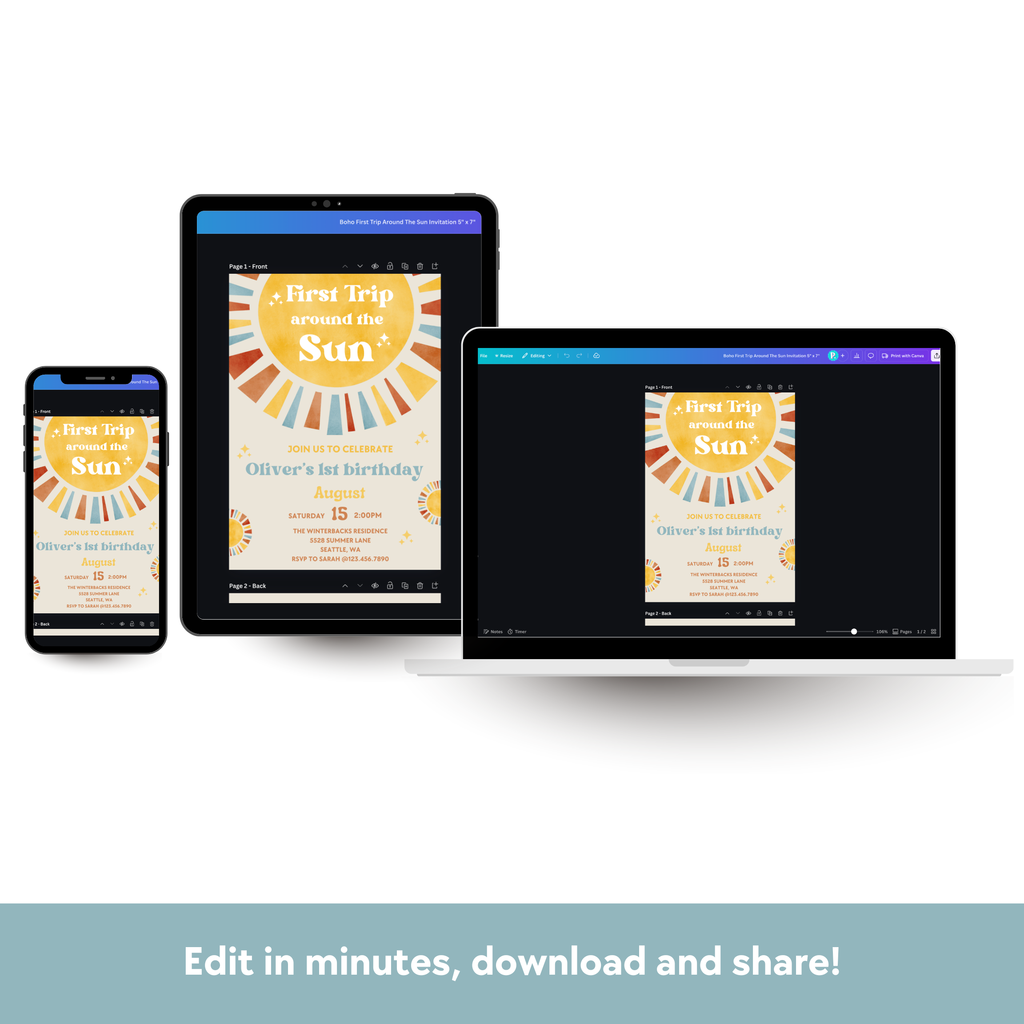 First Trip Around The Sun Download & Print Invitation