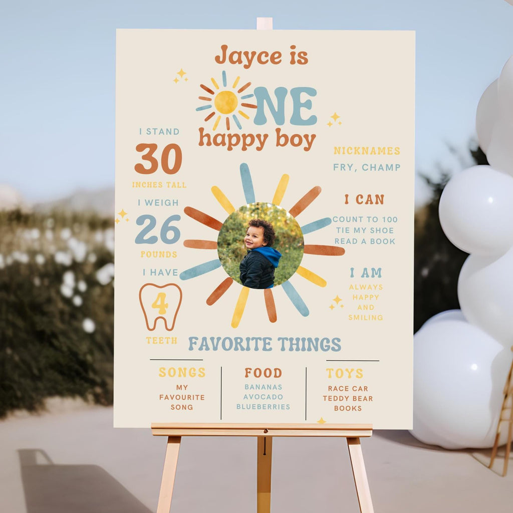 One happy Boy Milestone Board - First Birthday Milestone Board - Boho Sunshine - Digital Download