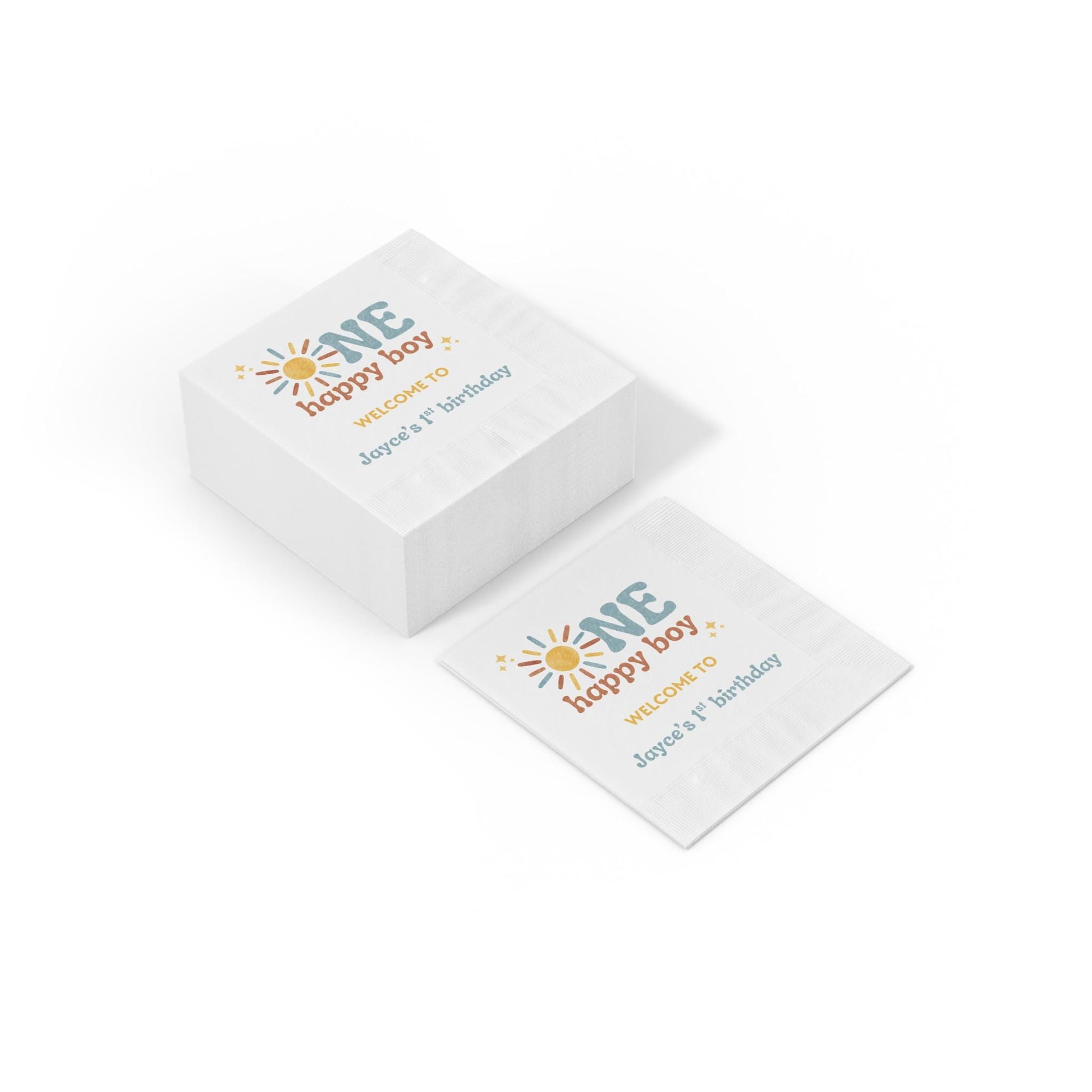 One Happy Boy Custom Napkins - Sunshine Boho Theme