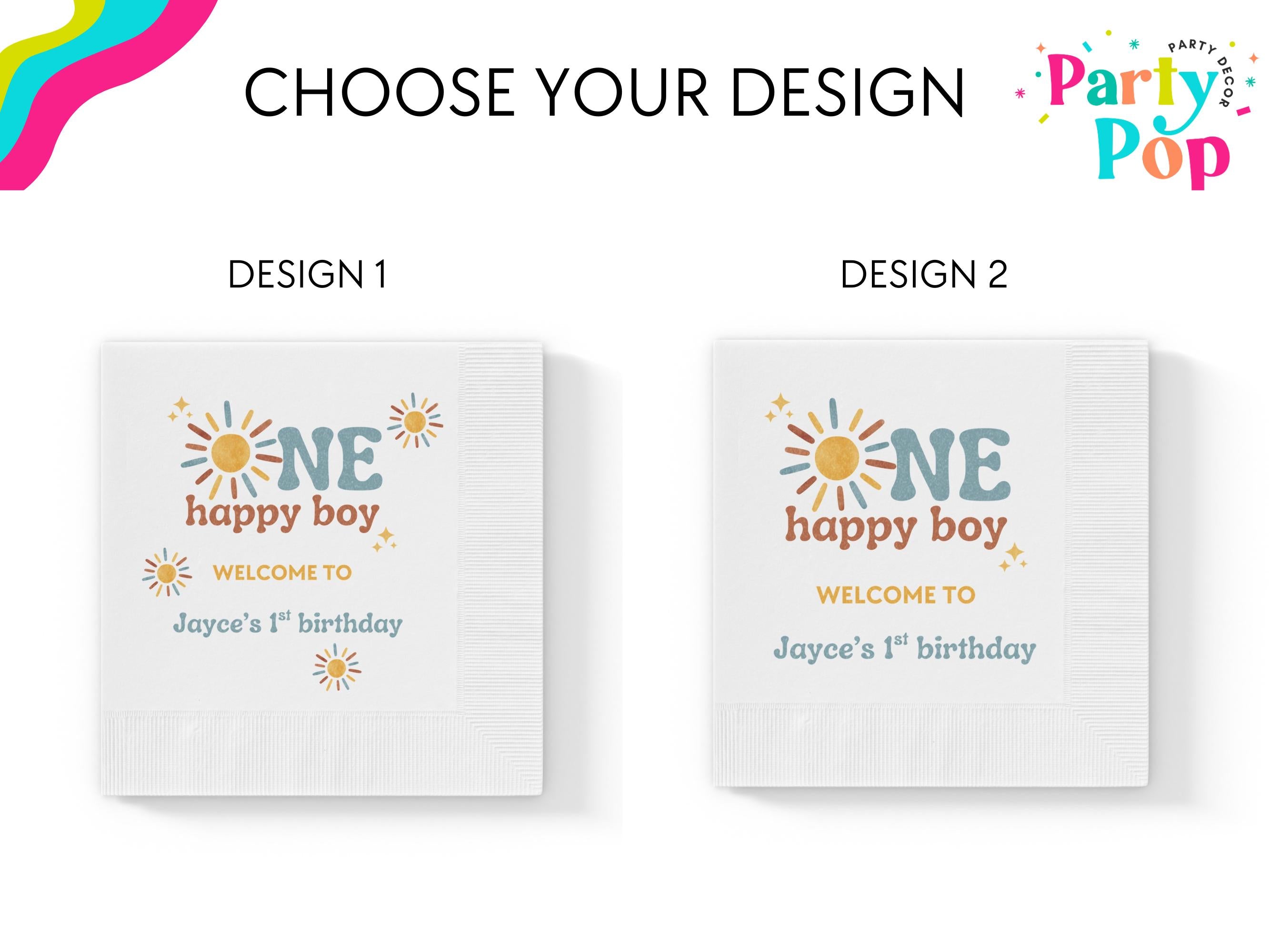 One Happy Boy Custom Napkins - Sunshine Boho Theme