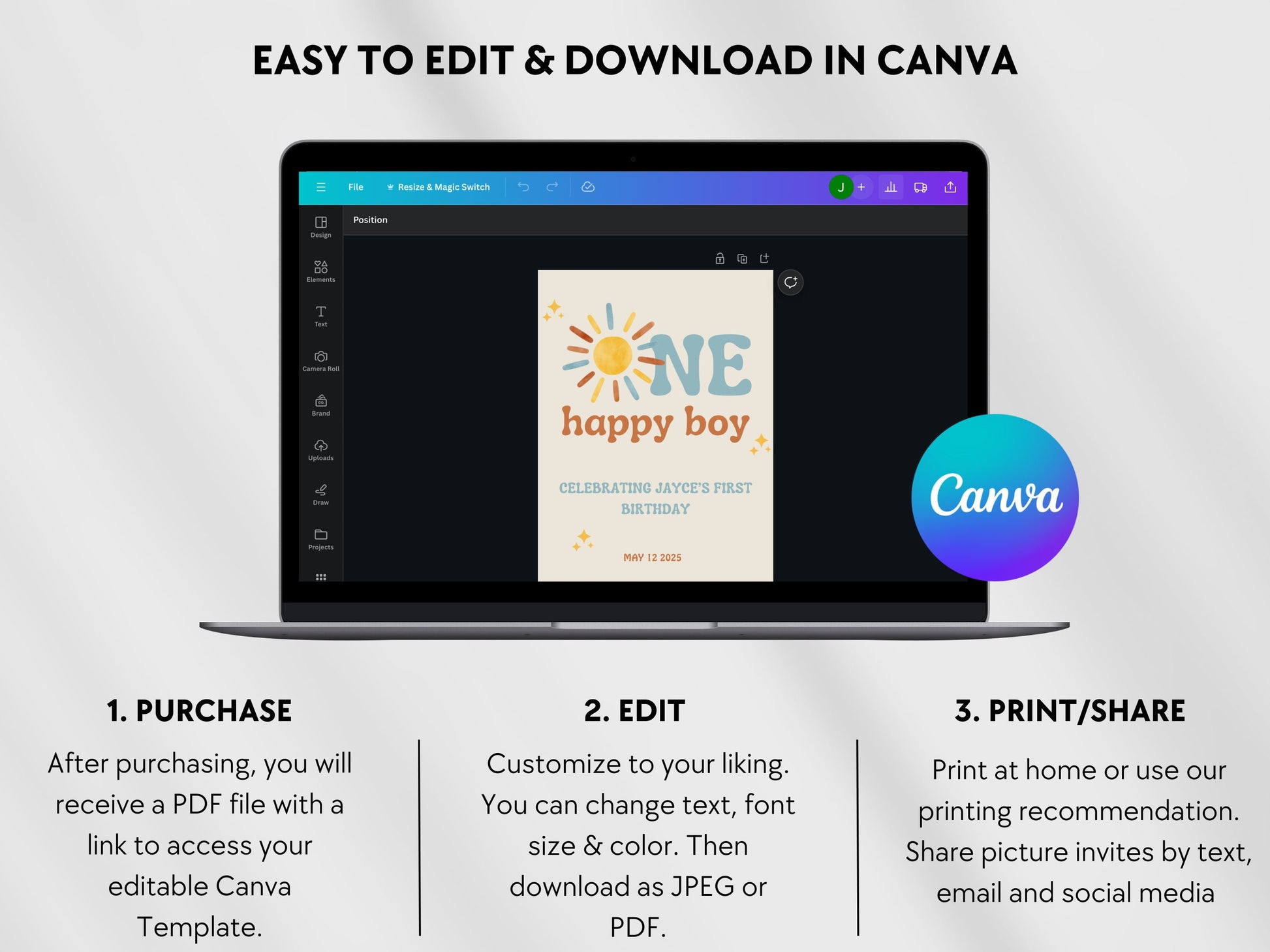 One Happy Boy First Birthday Decor - Sunshine Theme - Digital Download
