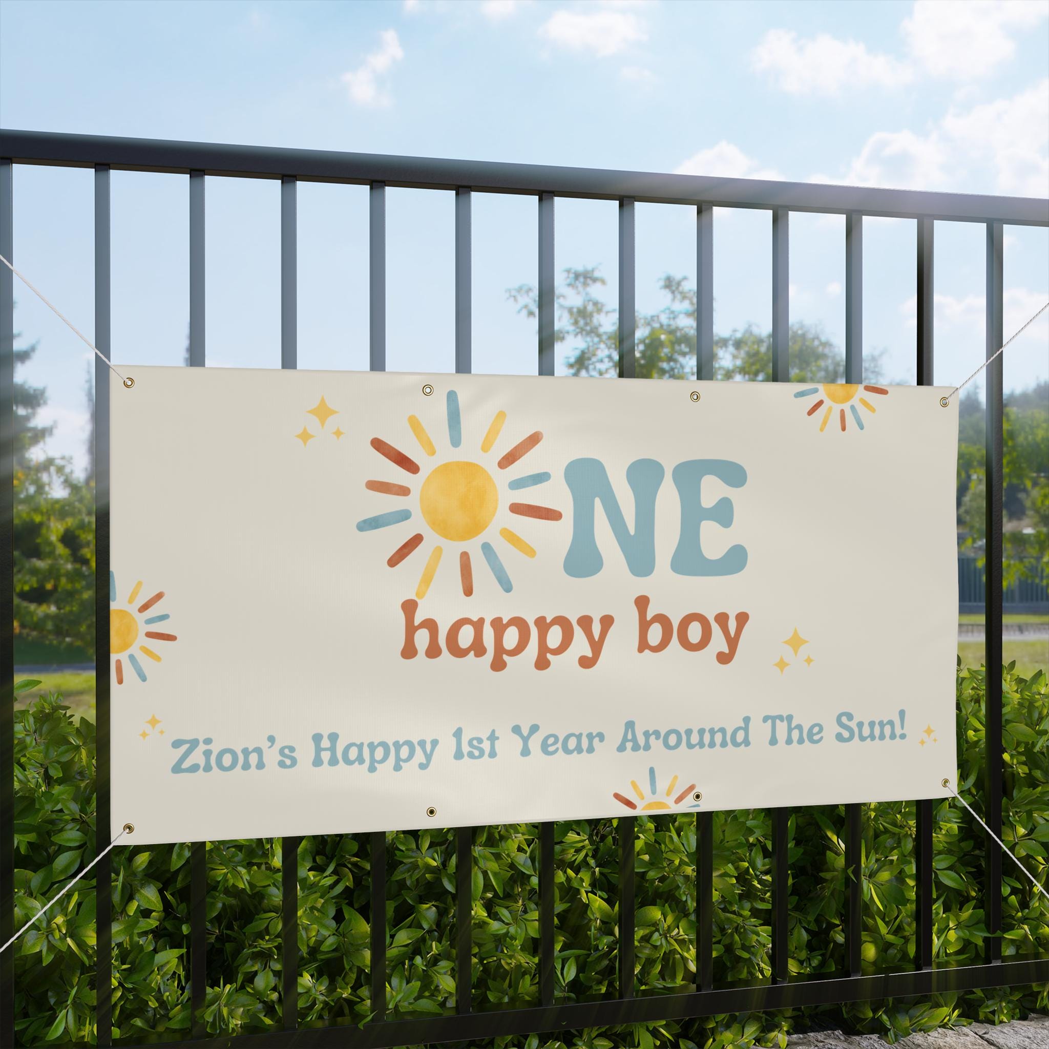 One Happy Boy Birthday Vinyl Banner (Printed + shipped)