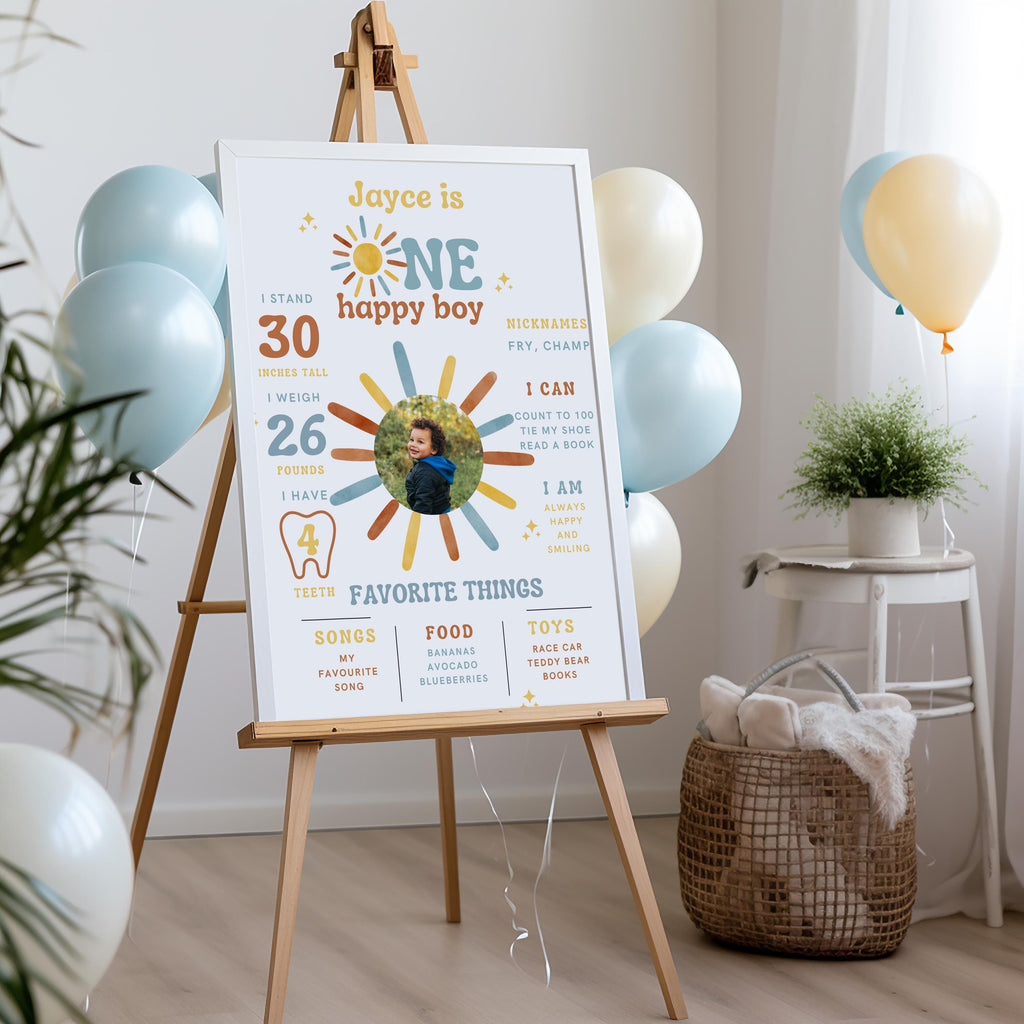 One happy Boy Milestone Board - First Birthday Milestone Board - Boho Sunshine - Digital Download