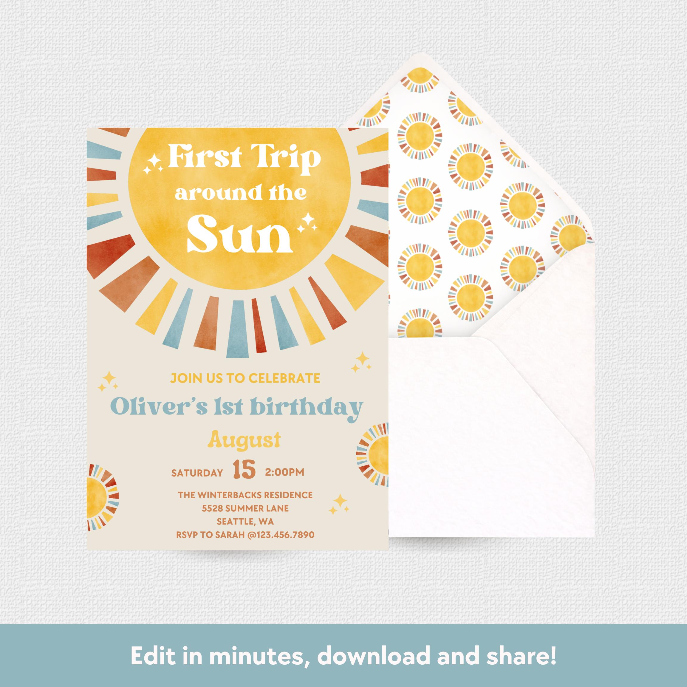 First Trip Around The Sun Download & Print Invitation