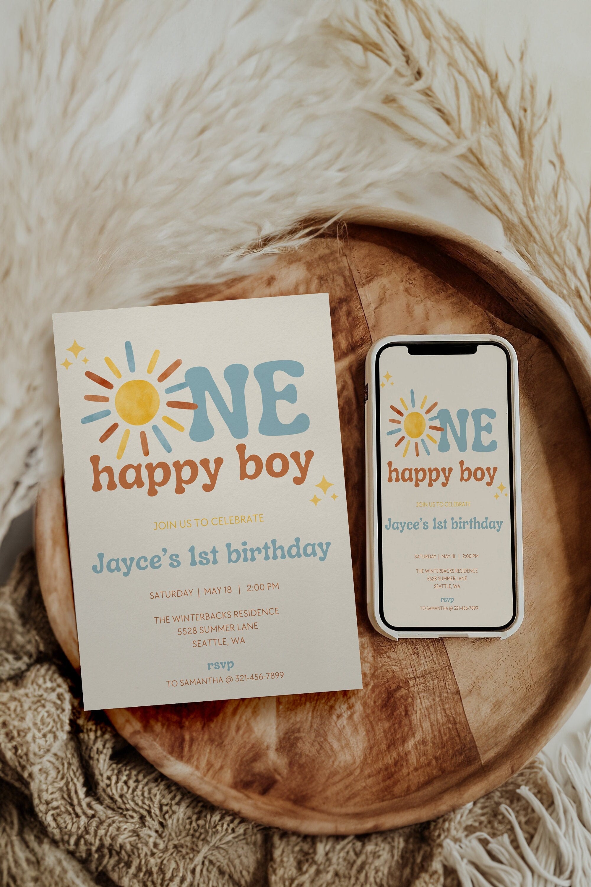 One Happy Boy Download & Print Invitation - Boho