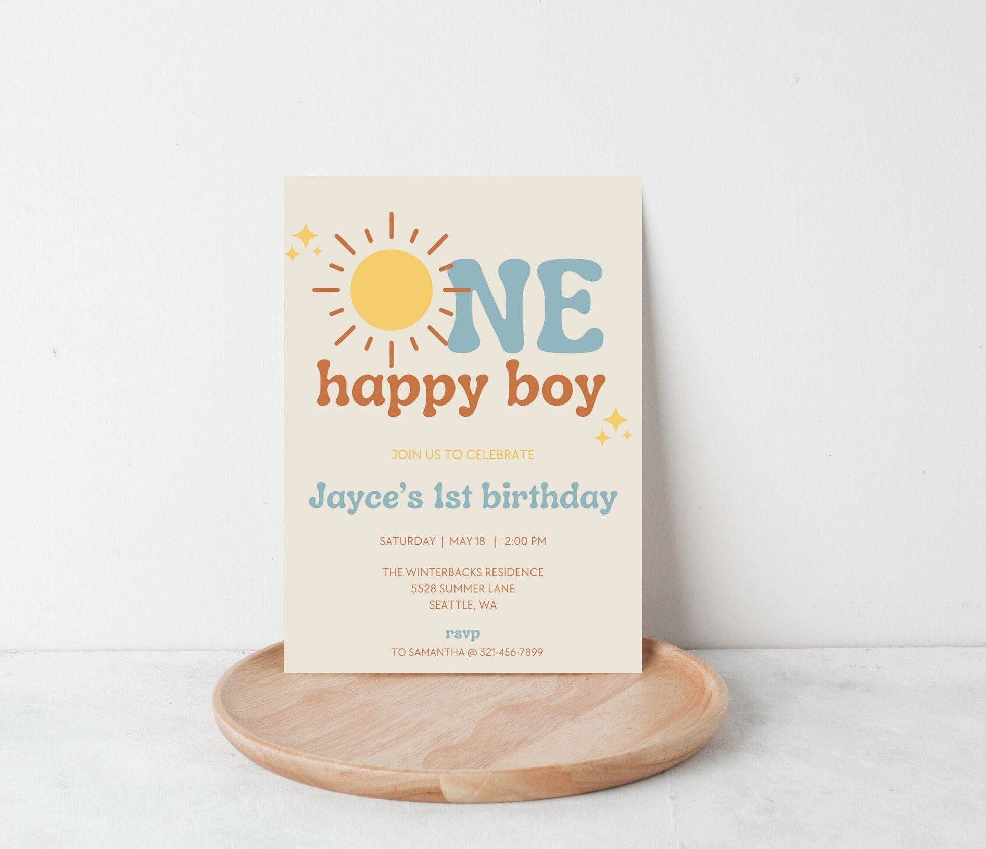 One Happy Boy 1st Birthday Invitation - Digital Download