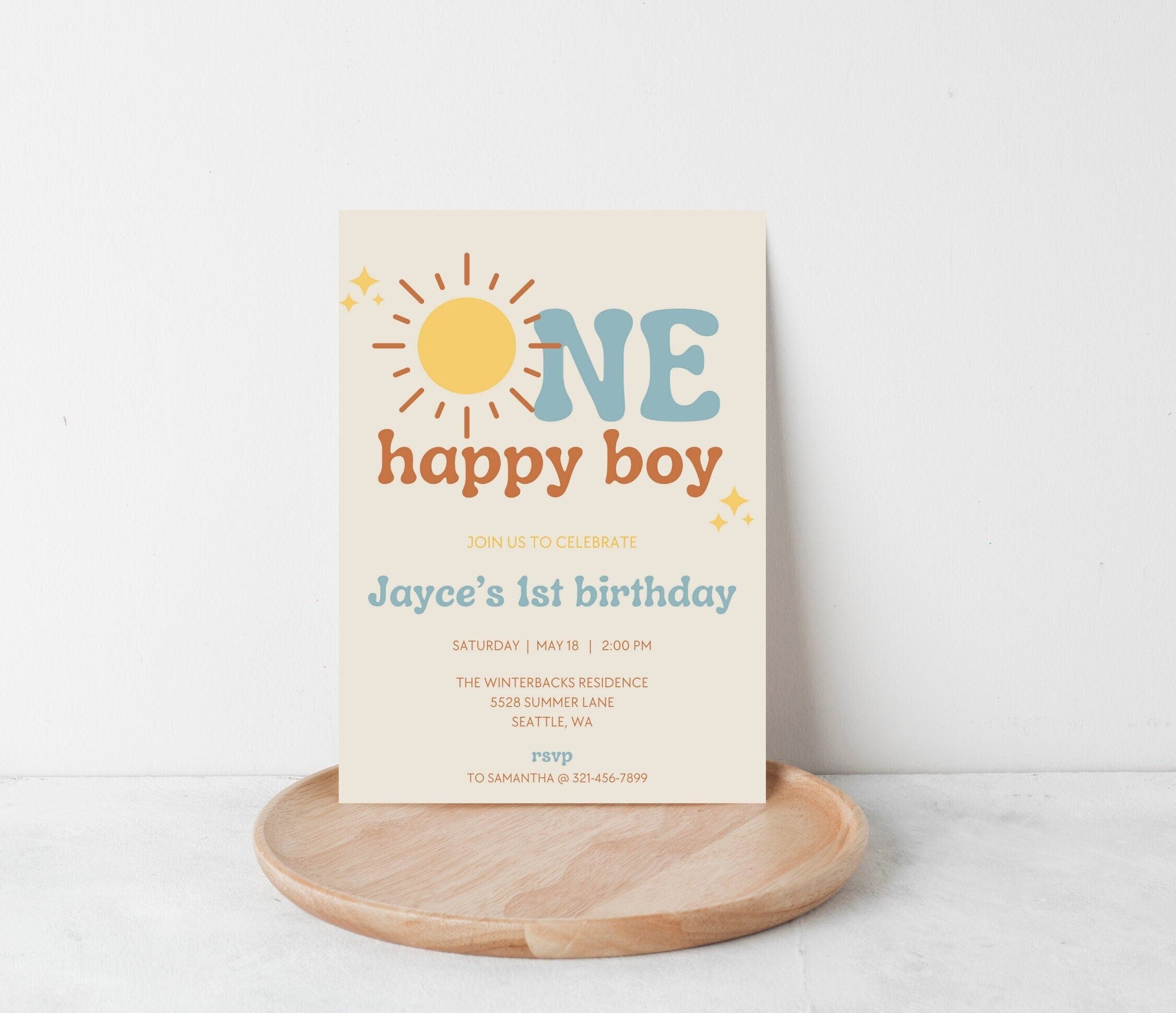 One Happy Boy 1st Birthday Invitation - Digital Download