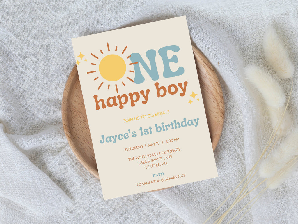 One Happy Boy 1st Birthday Invitation - Digital Download