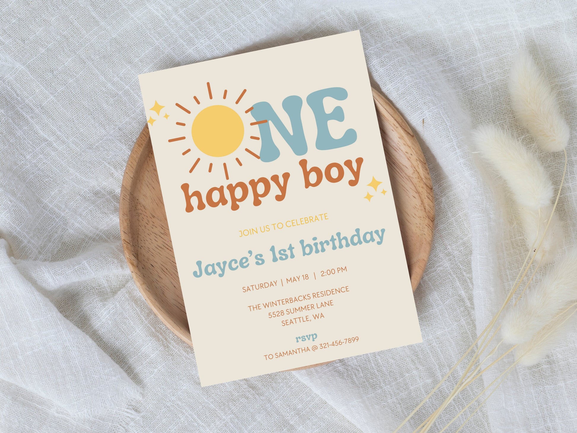 One Happy Boy 1st Birthday Invitation - Digital Download
