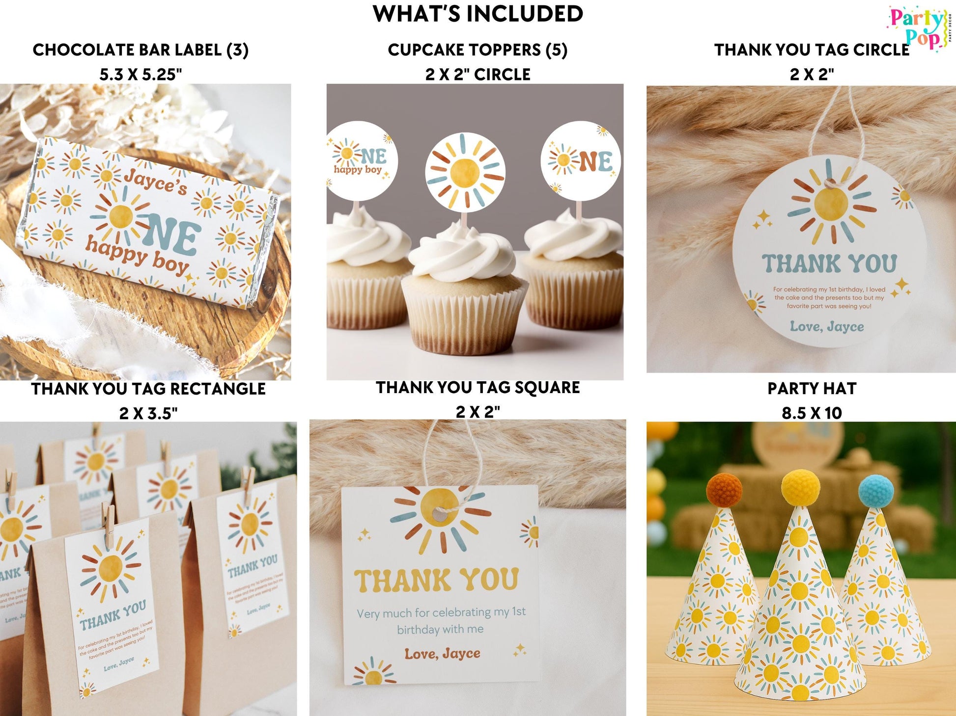 One Happy Boy Birthday Bundle - First Trip Around The sun Party Favors - Sunshine Theme - Digital Download
