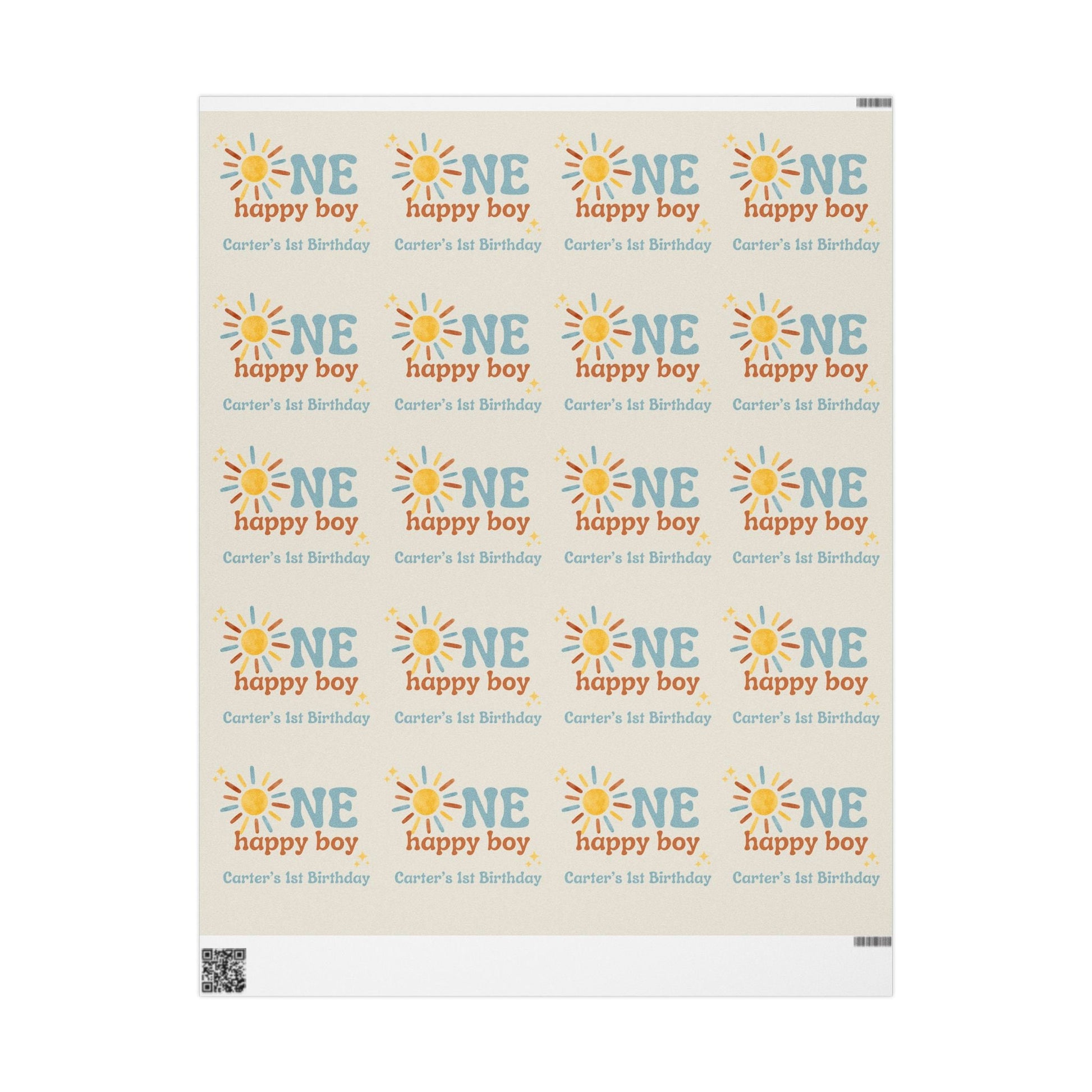 One Happy Boy Custom Birthday Wrapping Paper - Sunshine Theme