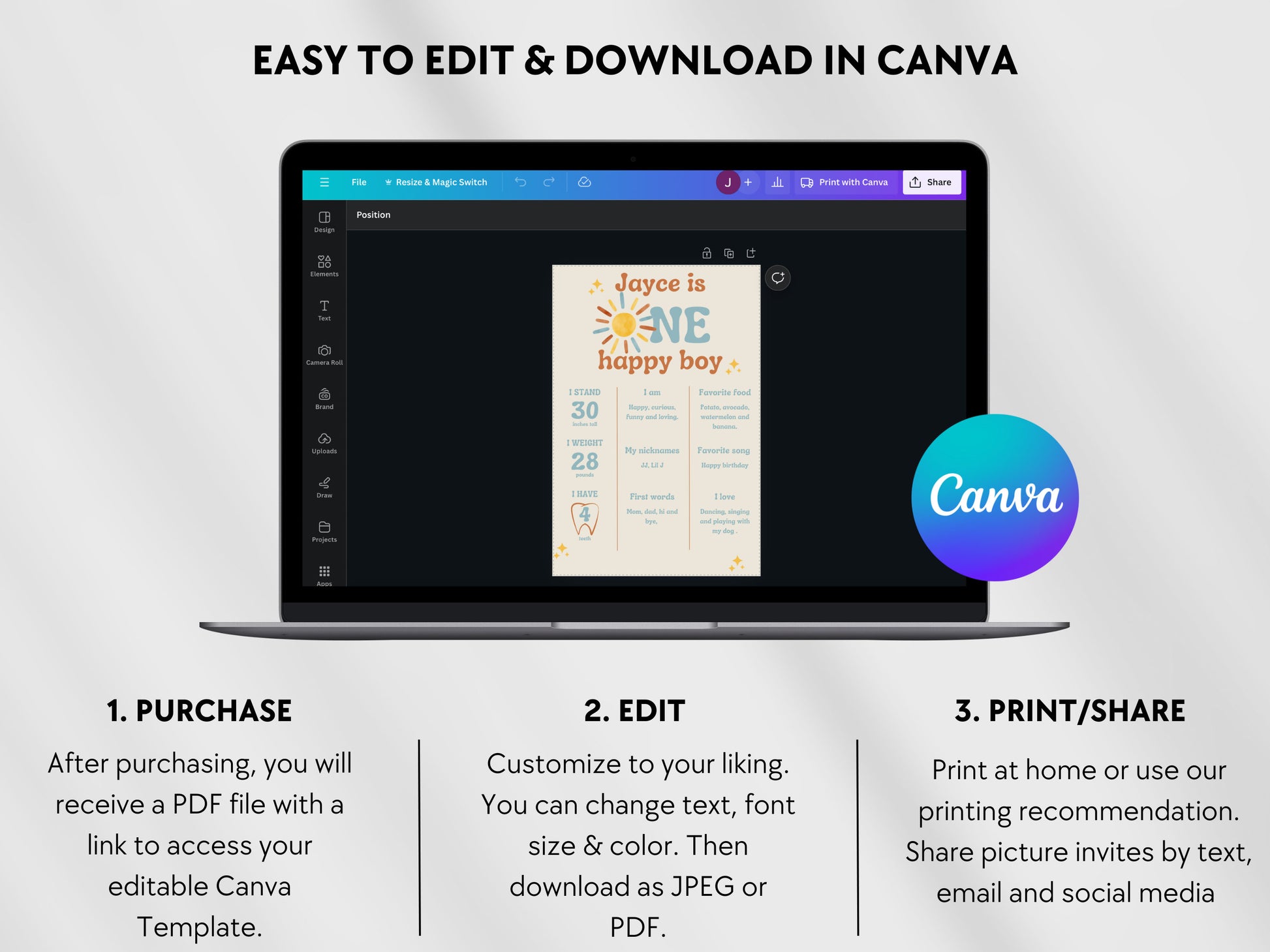 First Trip Around The Sun - One Happy Boy Milestone Board - Digital Download