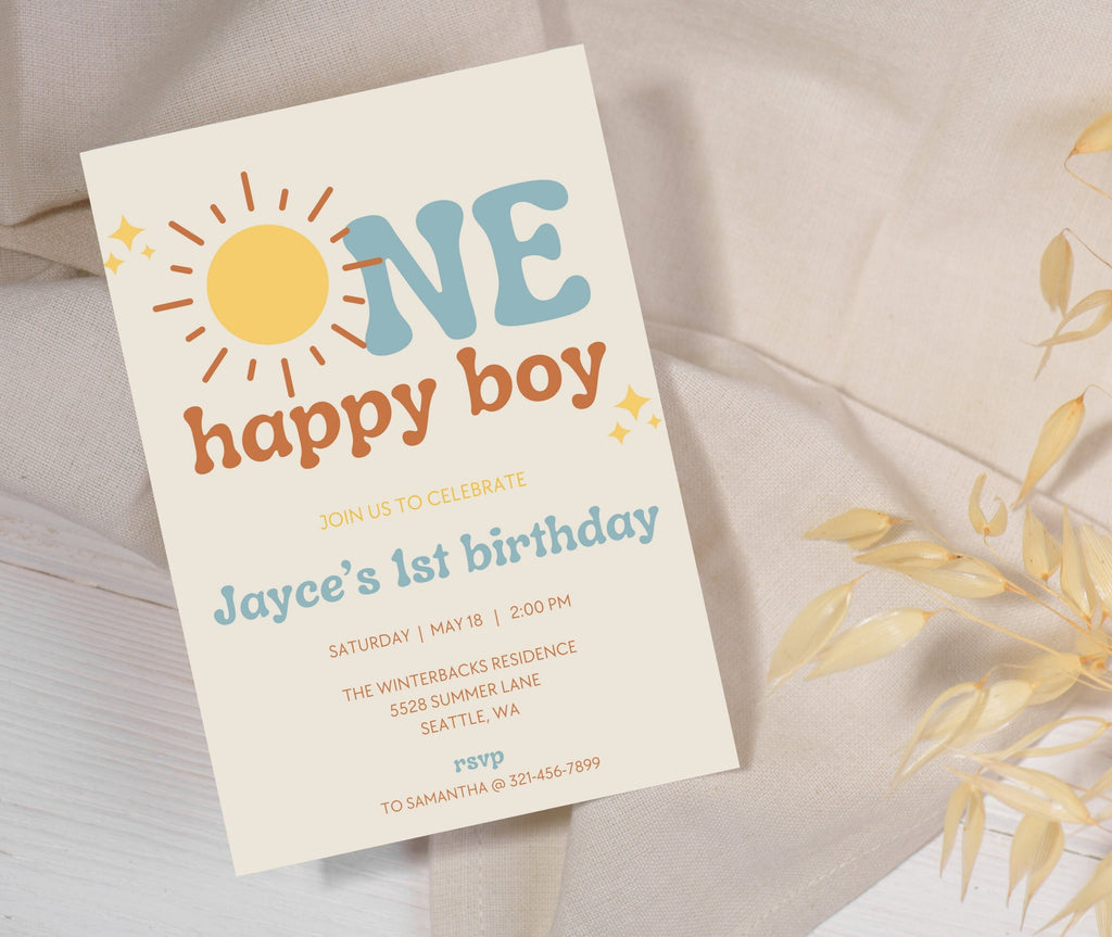 One Happy Boy 1st Birthday Invitation - Digital Download