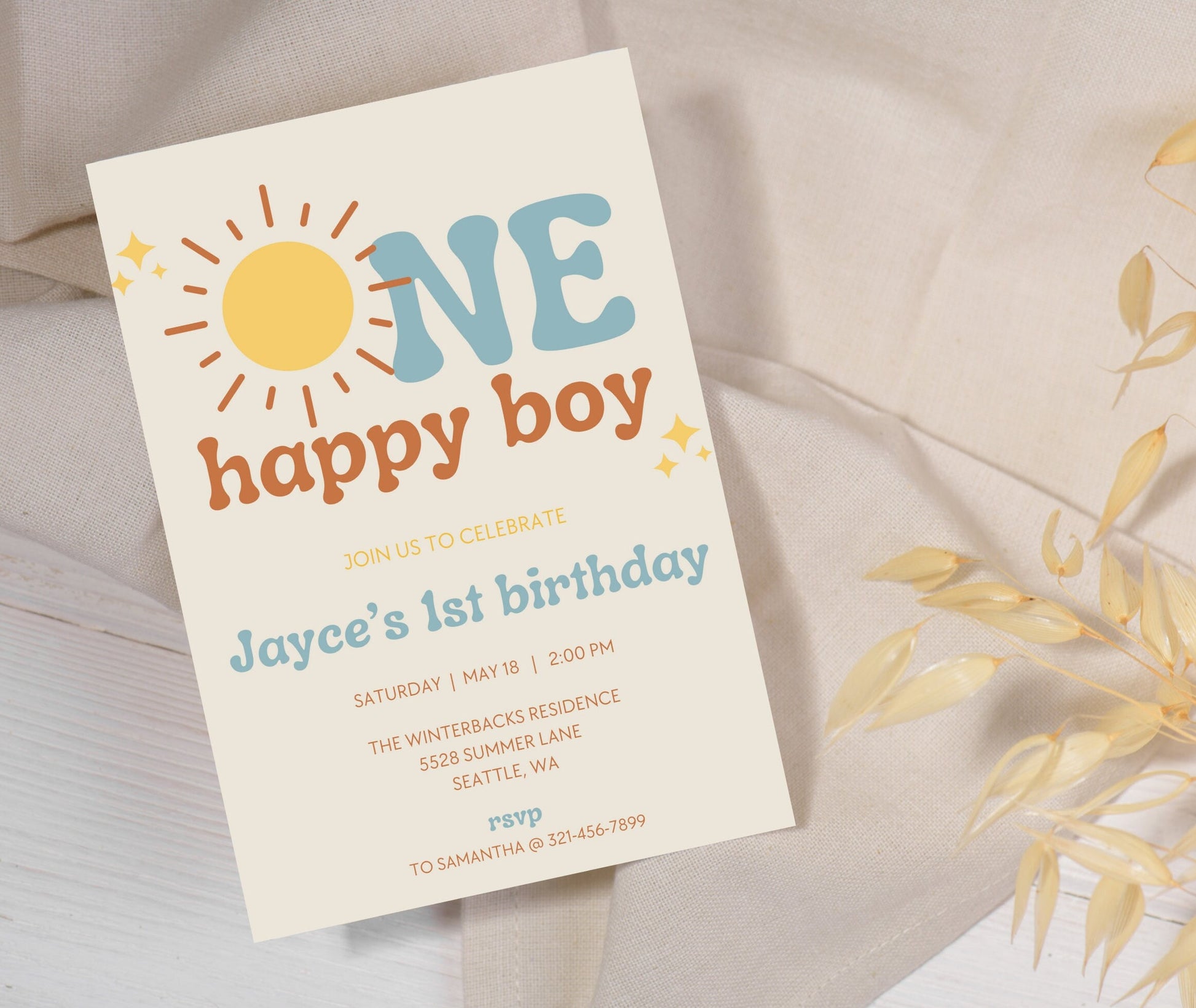 One Happy Boy 1st Birthday Invitation - Digital Download