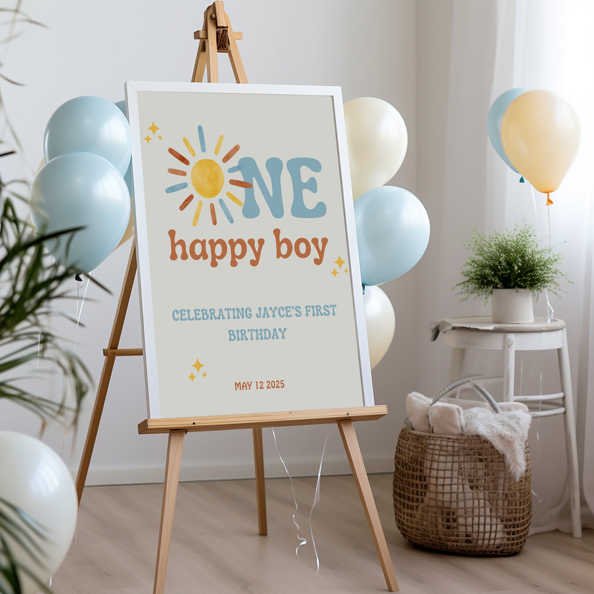 One Happy Boy First Birthday Decor - Sunshine Theme - Digital Download