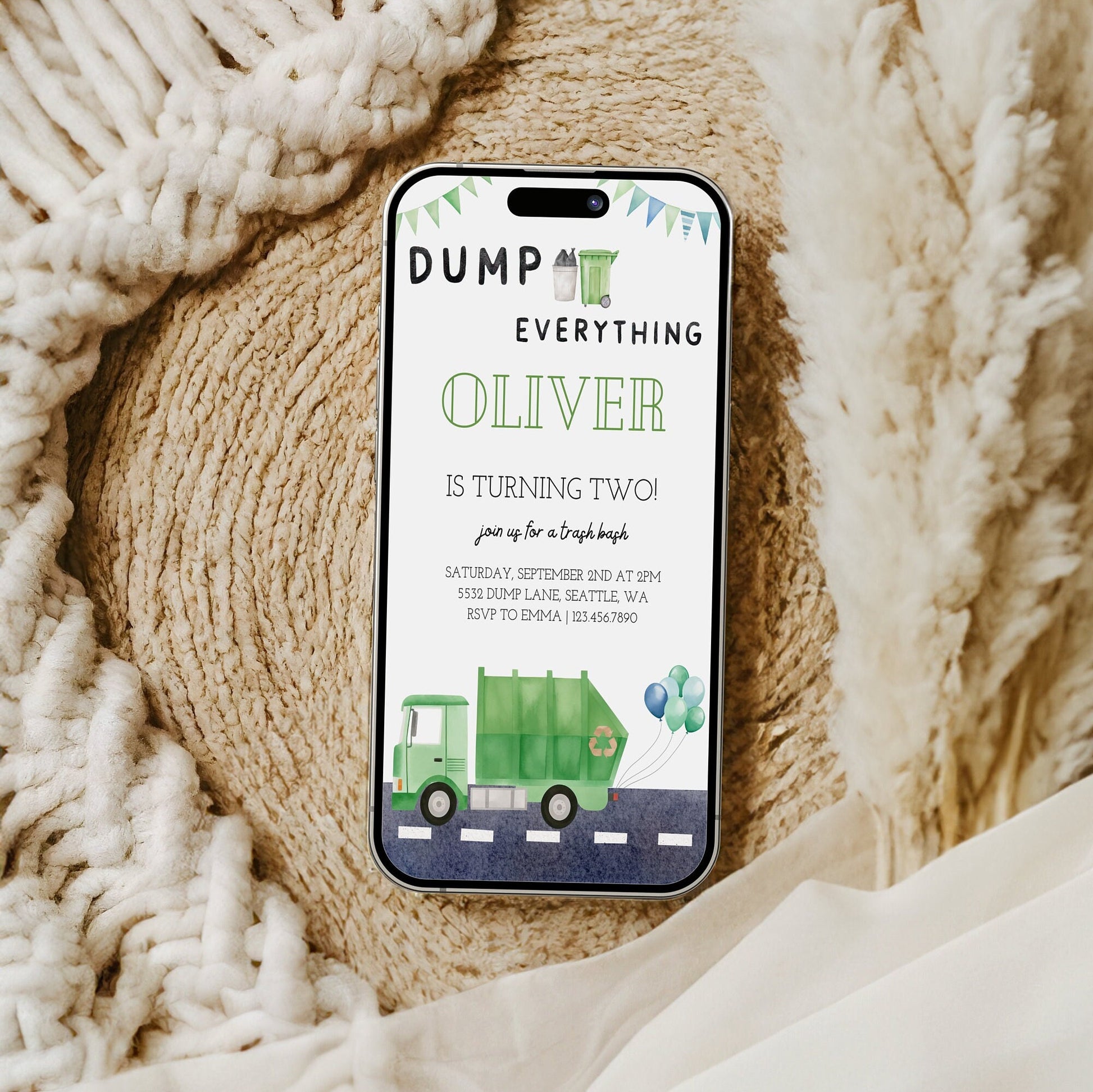 Garbage Truck Invitation - Digital Download