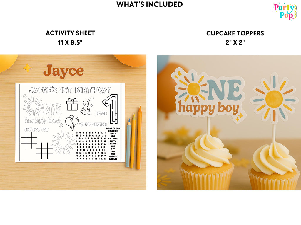 One Happy Boy Birthday Bundle - First Trip Around The sun Party Favors - Sunshine Theme - Digital Download