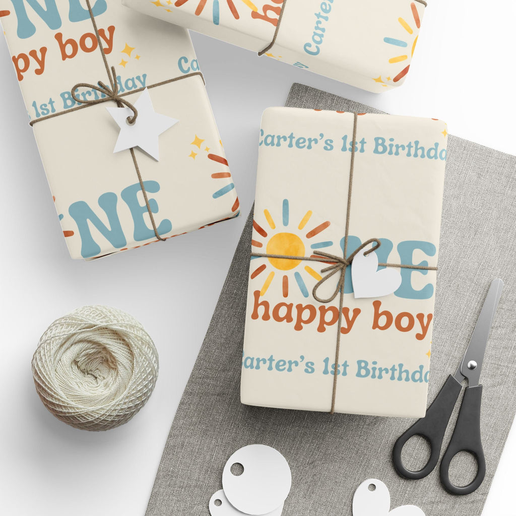 One Happy Boy Custom Birthday Wrapping Paper - Sunshine Theme