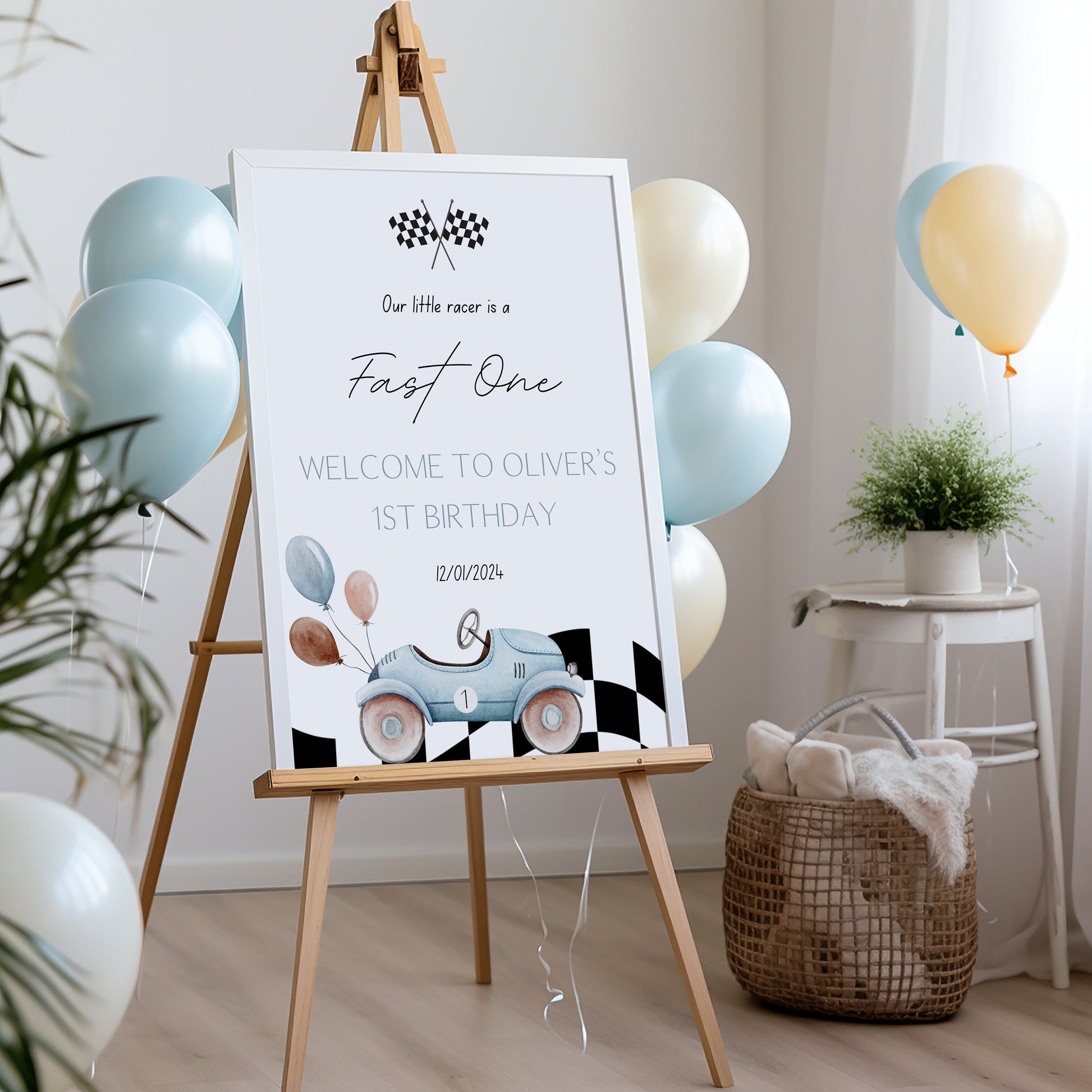 Fast One 1st Birthday Welcome Sign - Race Car Theme - Digital Download