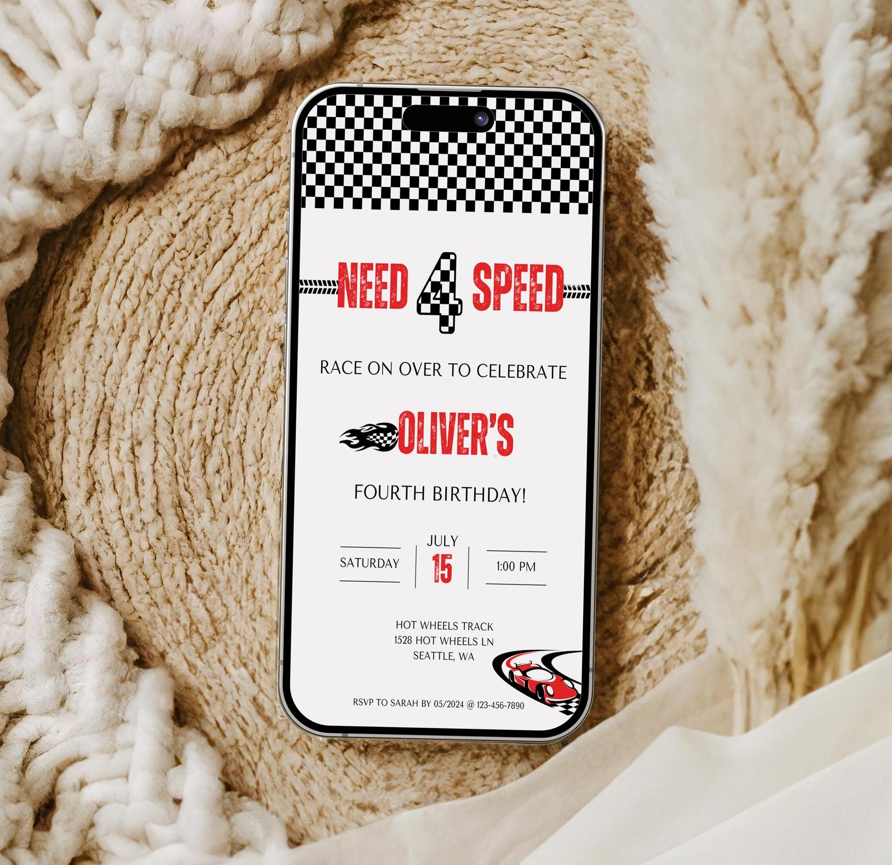 Need Four Speed Birthday Invitation - Digital Download