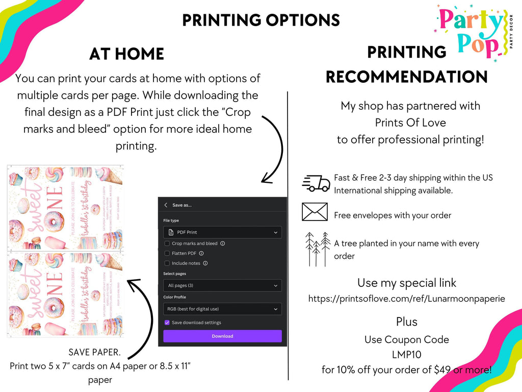 Sweet One 1st Birthday Invitation - Digital Download