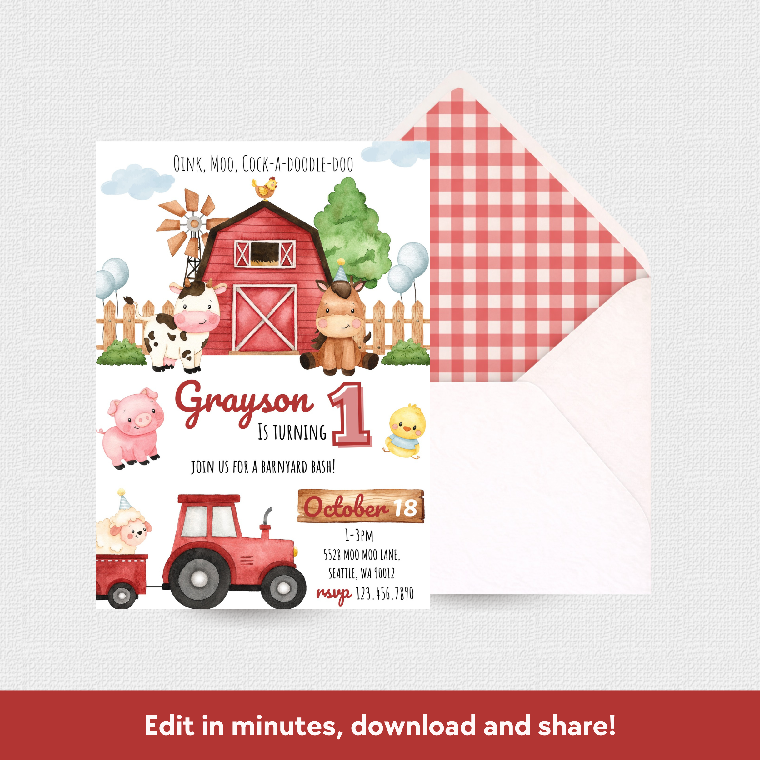 Farm Animal Download & Print Invitation