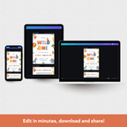 Smartphone, tablet, and laptop displaying a 'Wild One' birthday invitation on a white background.