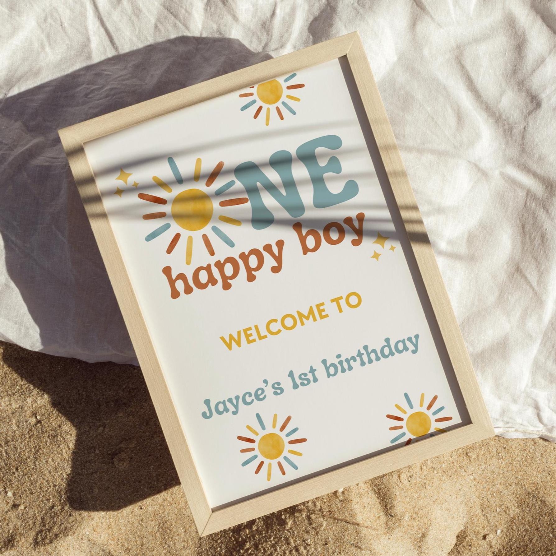 One Happy Boy 1st Birthday Welcome Sign  - Boho Sunshine Theme - Digital Download
