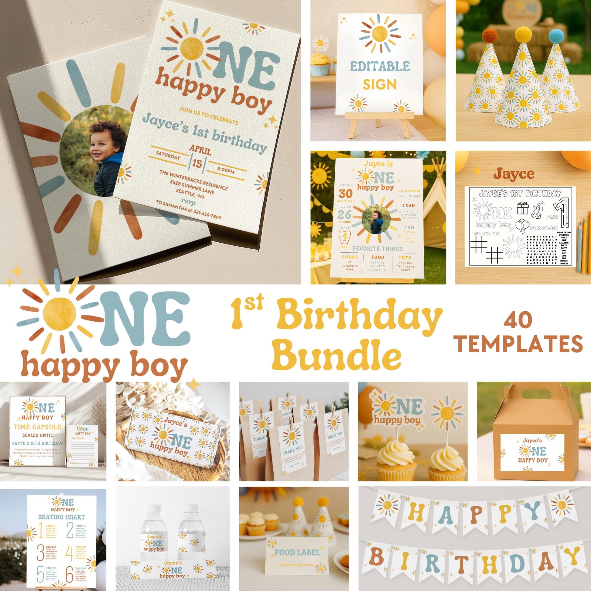 One Happy Boy Birthday Bundle - First Trip Around The Sun - Digital Download