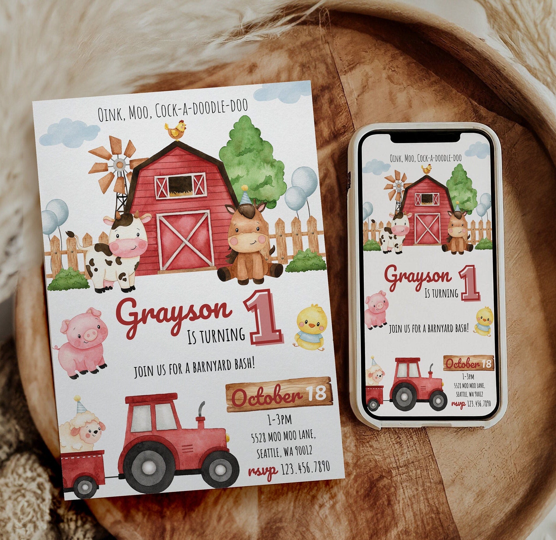 Farm Animal Birthday Invitation - Farm Birthday Party - Digital Download