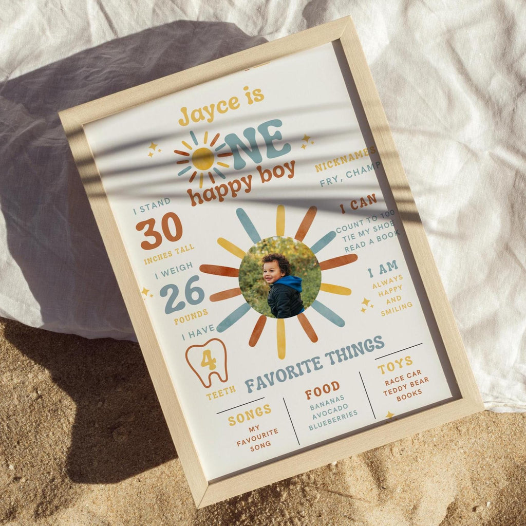 One happy Boy Milestone Board - First Birthday Milestone Board - Boho Sunshine - Digital Download
