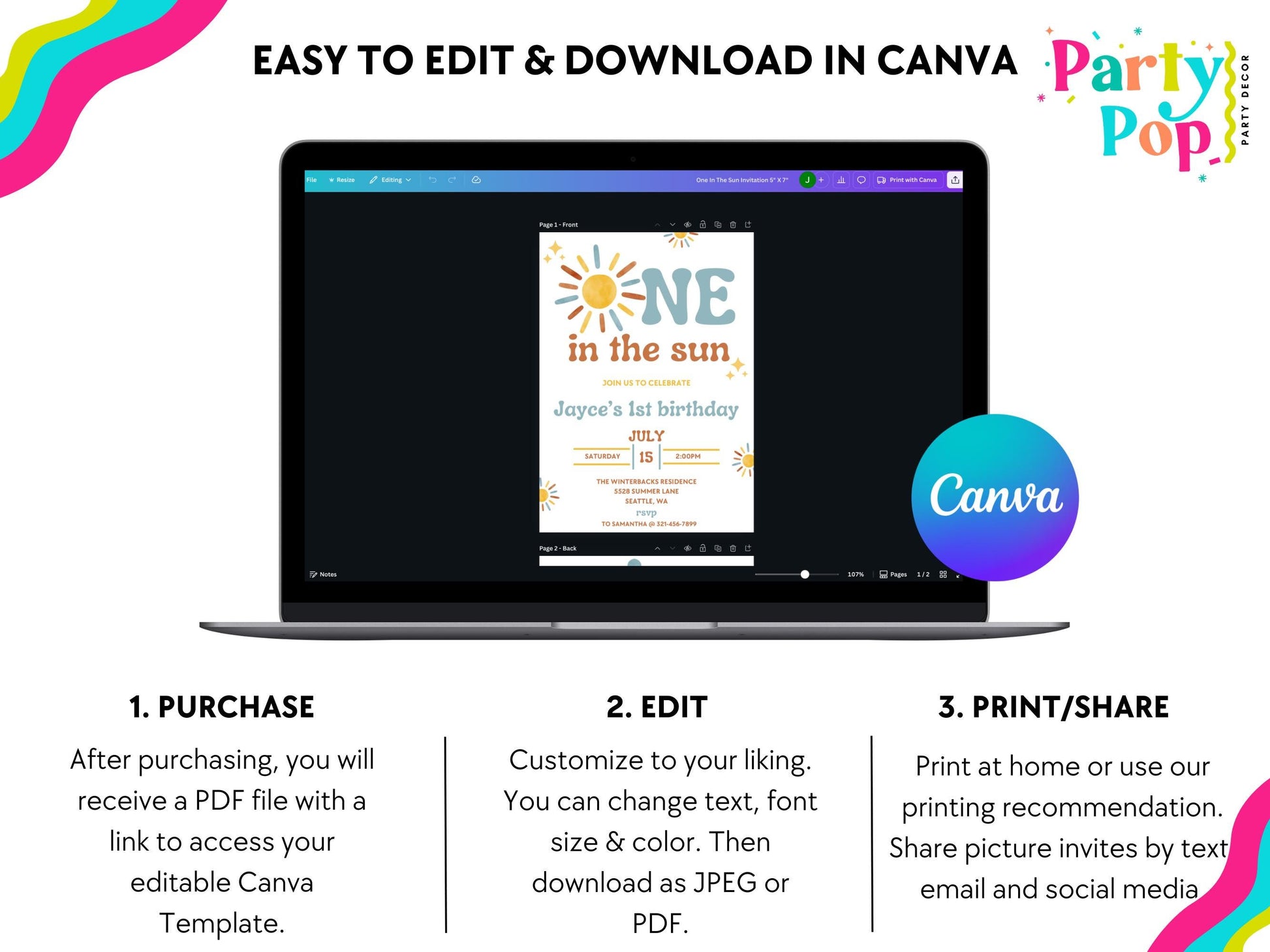 One Happy Boy Birthday Bundle - First Trip Around The sun Party Favors - Sunshine Theme - Digital Download