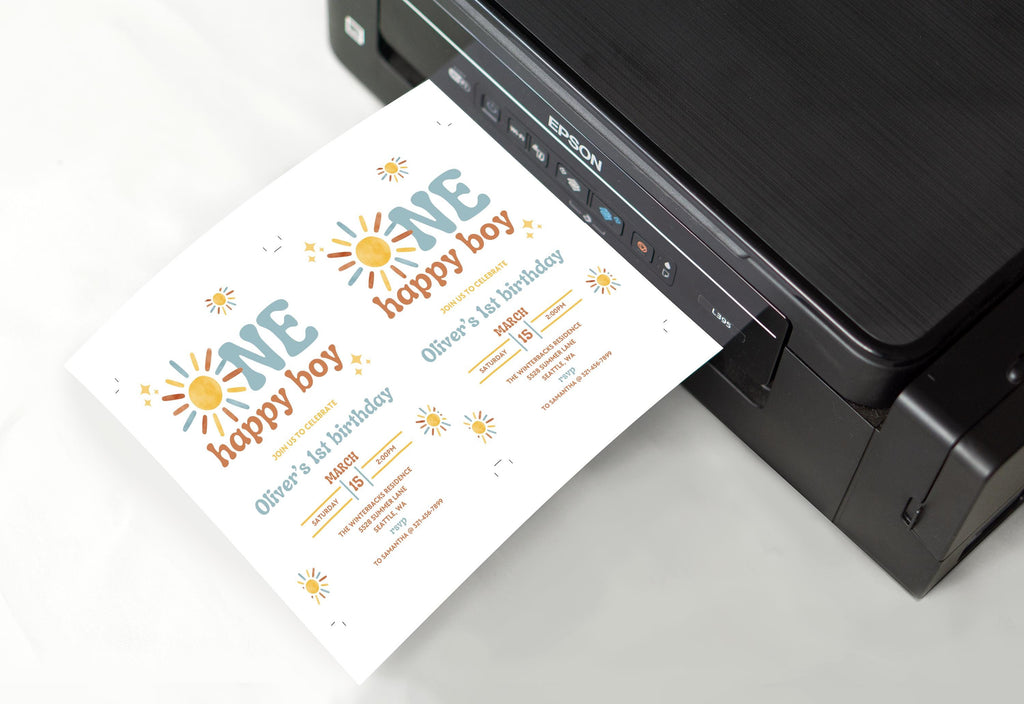 One Happy Boy Birthday Invitation - Boho Sunshine Theme - Digital Download