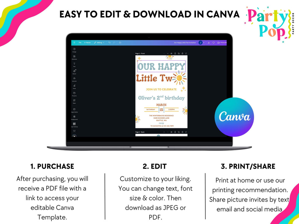 Our Happy Little Two Birthday Invitation - Two Happy Birthday - Digital Download