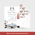Children's birthday party invitation with race car theme on a white background